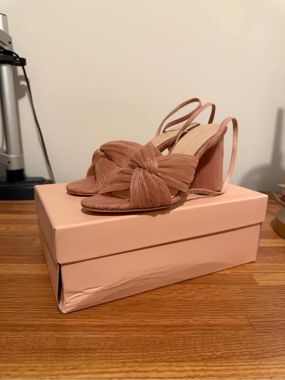 Loeffler Randall Reed Block Heel - pleated organza, new in box size 7.5
